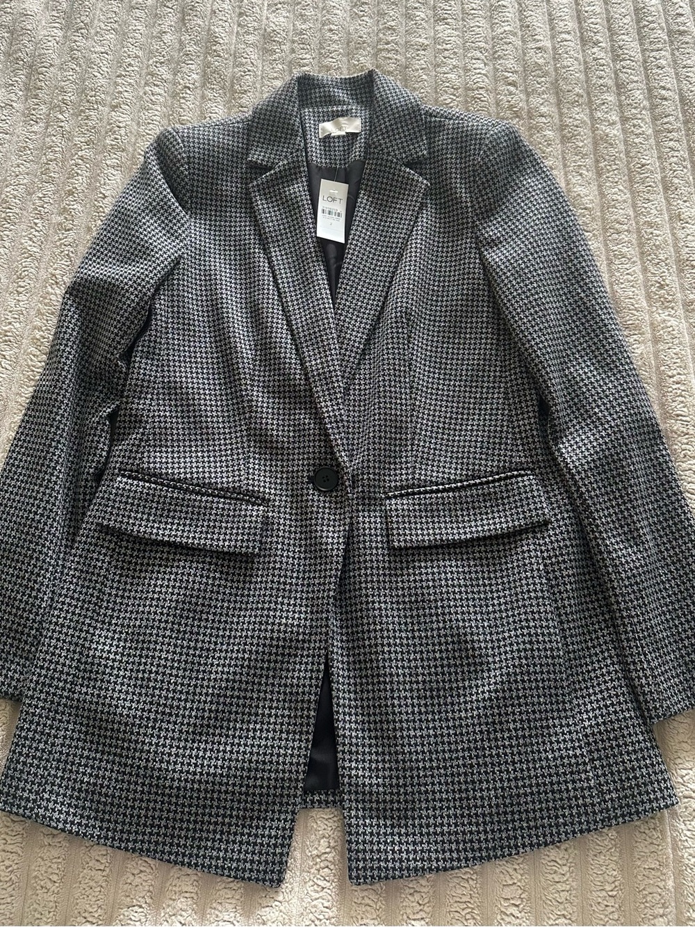 LOFT Black and White Houndstooth Single-Button Blazer